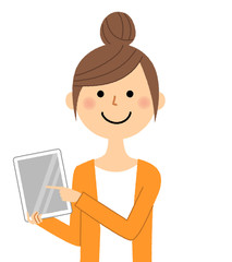 若い女性　ママ　タブレット