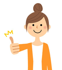 若い女性　ママ　サムズアップ