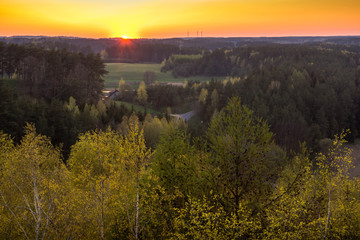 Sunset from observation tower in Stare Juchy, Masuria, Poland