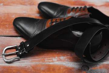 male leather executive shoes with belt