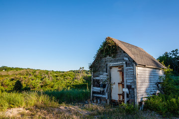 Obraz premium old shack next to countryside