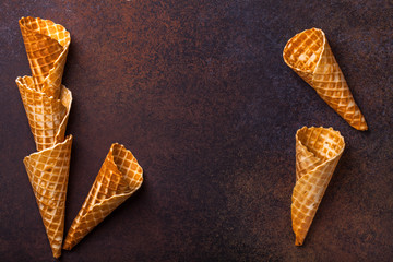 Waffle ice cream cone, dark background