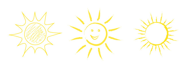 Collection of hand drawn sun icons. Vector.