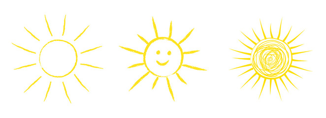 Collection of hand drawn sun icons. Vector.