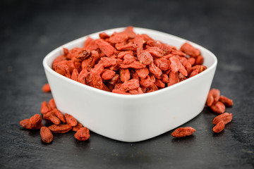Portion of Dried Goji Berries (selective focus)