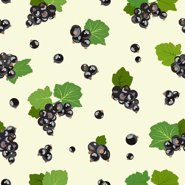 Seamless Pattern With Black Currant Berries. Vector Illustration.