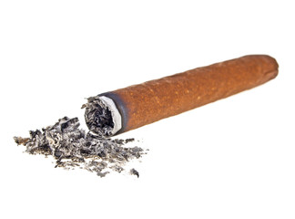 Smoking cigar on a white background