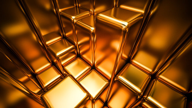 3d render of gold metal blocks