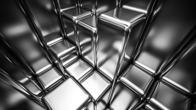 3d render of silver metal blocks
