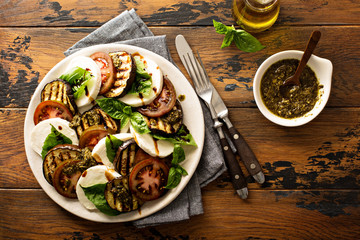 Summer caprese salad with grilled eggplant