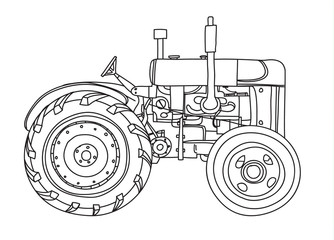 old vintage Tractor  Vintage hand drawn cute vector line art illustration