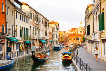 Gondola on canal in Venice, Italy