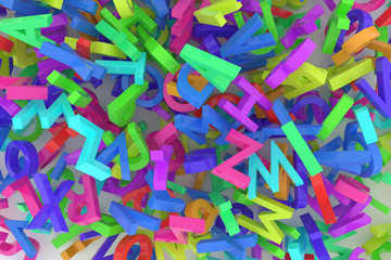 Stack of colorful alphabets letters from A to Z for education or learning conceptual, isolated on white background, 3D rendered image