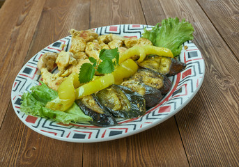 Turkish dish of chicken fillet with eggplant