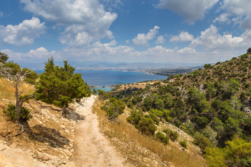 Sea view from the peninsula of Akamos. The town Latsi in the background. Cyprus