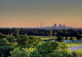 The Gateway Arch and St. Louis, Missouri Skyline from Cahokia Mounds.