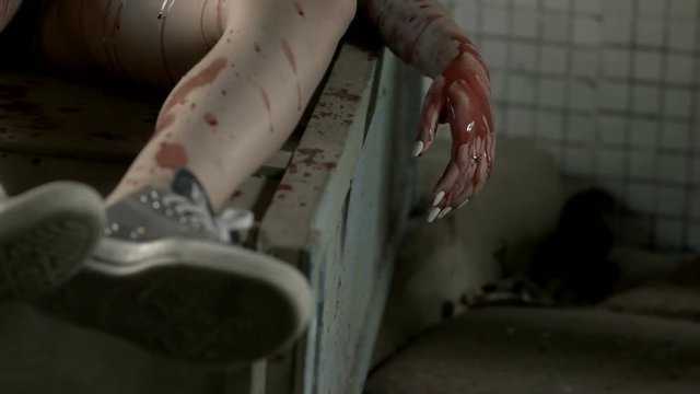 Blood drips from the hand on the floor