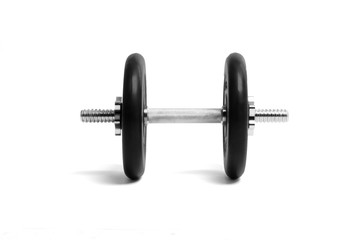 black gym dumbbell isolated on white