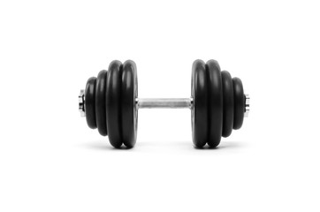 black gym dumbbell isolated on white