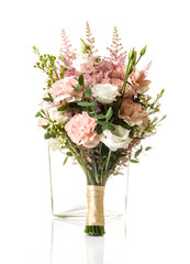 Bouquet with pink carnation and white roses