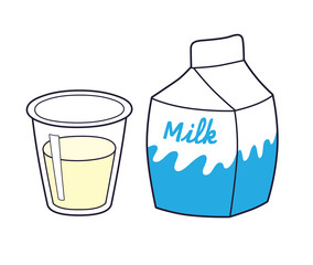 Milk carton box and glass vector isolated.