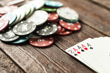 Win poker cards set with chips