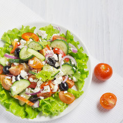 Fresh vegetable Greek sala, top view