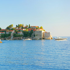 Fototapeta na wymiar Sveti Stefan, Montenegro, view from the sea