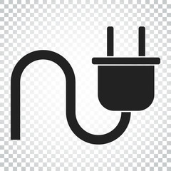 Plug vector icon. Power wire cable flat illustration. Simple business concept pictogram on isolated background.