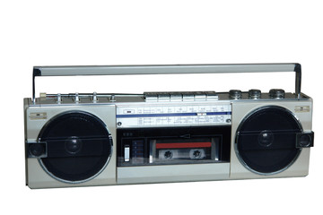 Retro tape recorder, Radio receiver on white isolated background