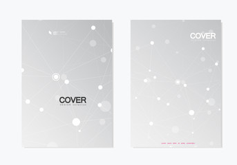 Brochure template design. Abstract connect polygonal network background with dots and lines