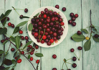 cherry on wooden surface