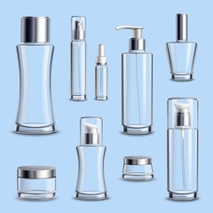 Cosmetics Glass Package Realistic Set