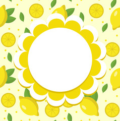 Lemon label, wrapper template for your design. Fruit frame with space for text. Vector illustration