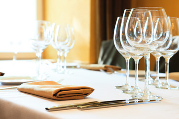 Wine glasses on a table