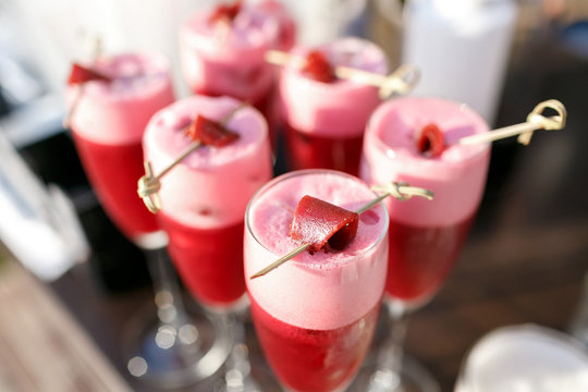 Strawberry Alcoholic Cocktail Drinks And Fruit.