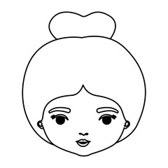 monochrome silhouette of caricature closeup front view face woman with collected bun hairstyle