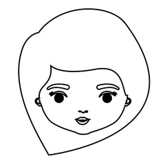 monochrome silhouette of caricature closeup front view face woman with straight medium hairstyle