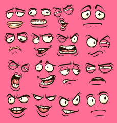 Cartoon faces with different expressions. Vector clip art illustration with simple gradients. Each on a separate layer. 