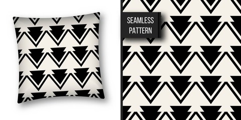 Abstract concept vector monochrome geometric pattern. Black and white minimal background. Creative illustration template. Seamless stylish texture. For wallpaper, surface, web design, textile, decor.