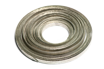 A coil of magnesium ribbon, a chemical element which burns with an incredibly bright white flame, and used in marine flares