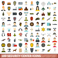 100 security center icons set, flat style