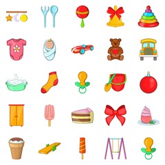 Kid icons set, cartoon style