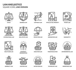 Law and justice, square icon set