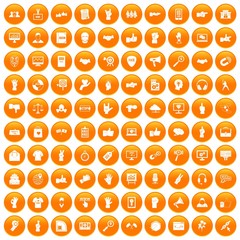 100 different gestures icons set orange