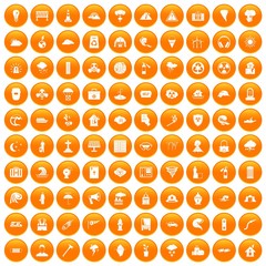 100 disaster icons set orange