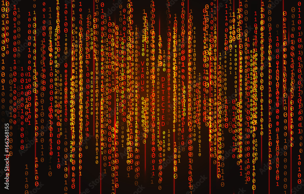 Fototapete binary code background with text virus detected