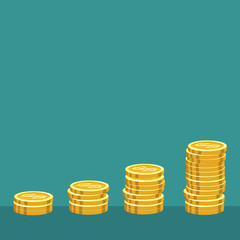 Increasing piles of coins, financial growth concept. Vector illustration. illustration of stack of gold coins