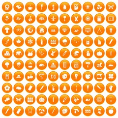 100 eco design icons set orange