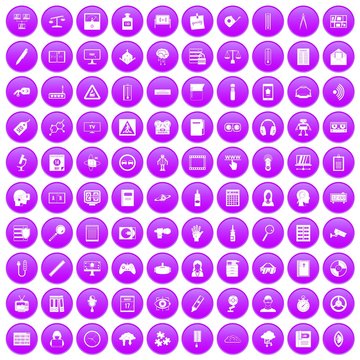 100 information icons set purple